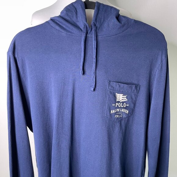 POLO Ralph Lauren Men's Navy Blue One Side Pocket Hoodie Size Medium - Picture 2 of 10
